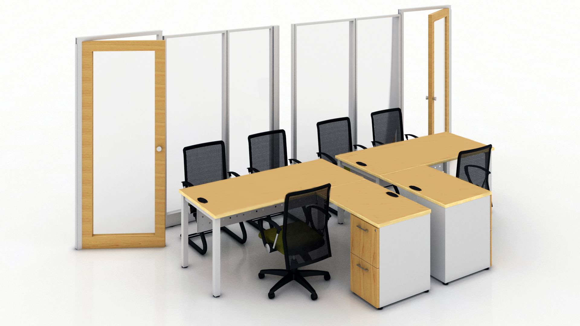 Galería de Escritorios dobles paredes con cancelería de aluminio