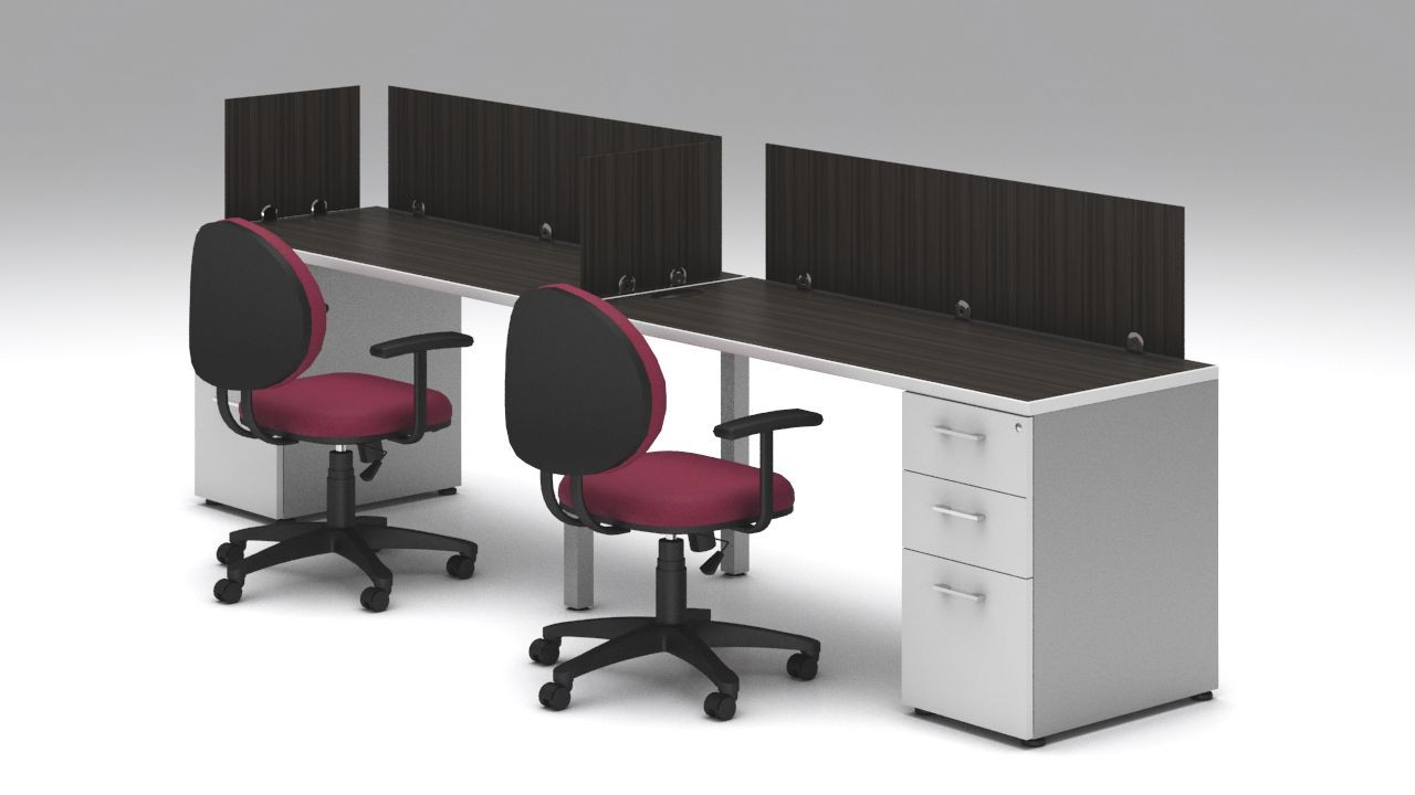 Galería de Módulos de trabajo Rectos,  para 2 personas Linea Cassel con divisiones Enfatizando la sana distancia