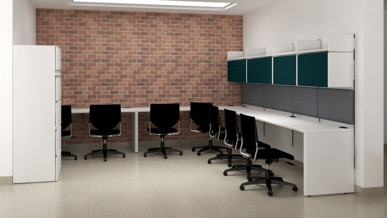 Galería de Módulos de trabajo a pared soportados por rieles de acero para 7 personas Linea MS